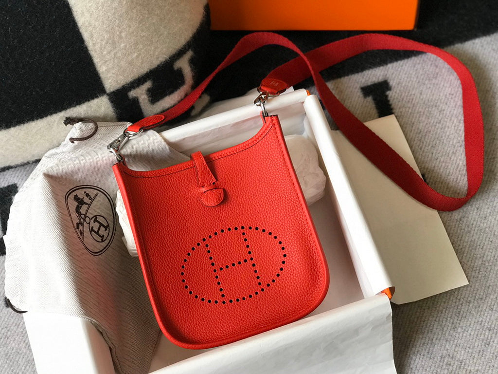Hermès Evelyne 18 Togo Leather Shoulder Mini Bag Silver Red