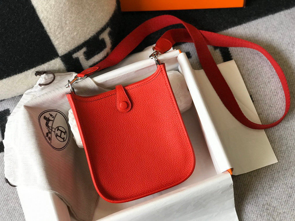 Hermès Evelyne 18 Togo Leather Shoulder Mini Bag Silver Red