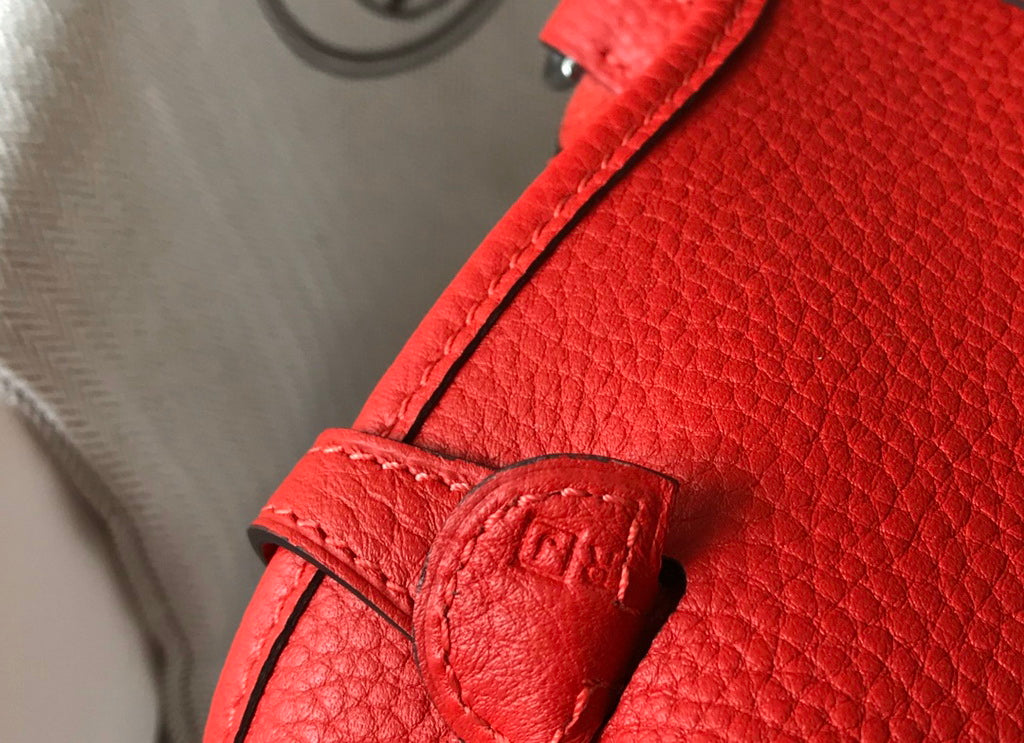 Hermès Evelyne 18 Togo Leather Shoulder Mini Bag Silver Red