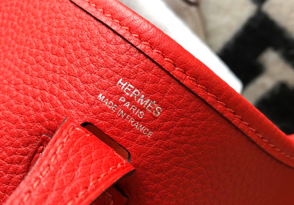 Hermès Evelyne 18 Togo Leather Shoulder Mini Bag Silver Red