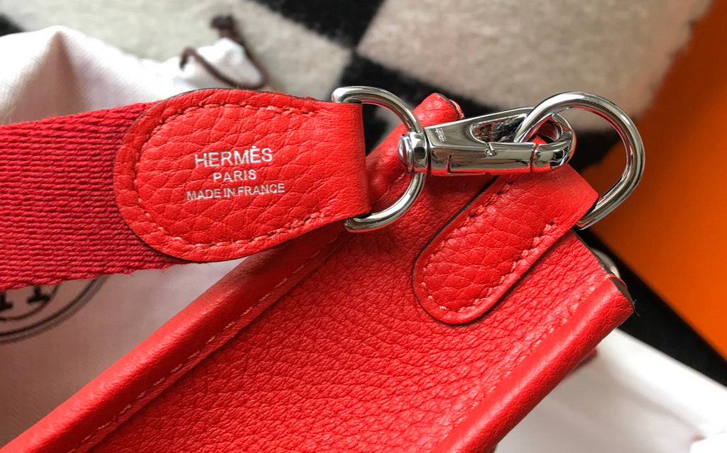 Hermès Evelyne 18 Togo Leather Shoulder Mini Bag Silver Red