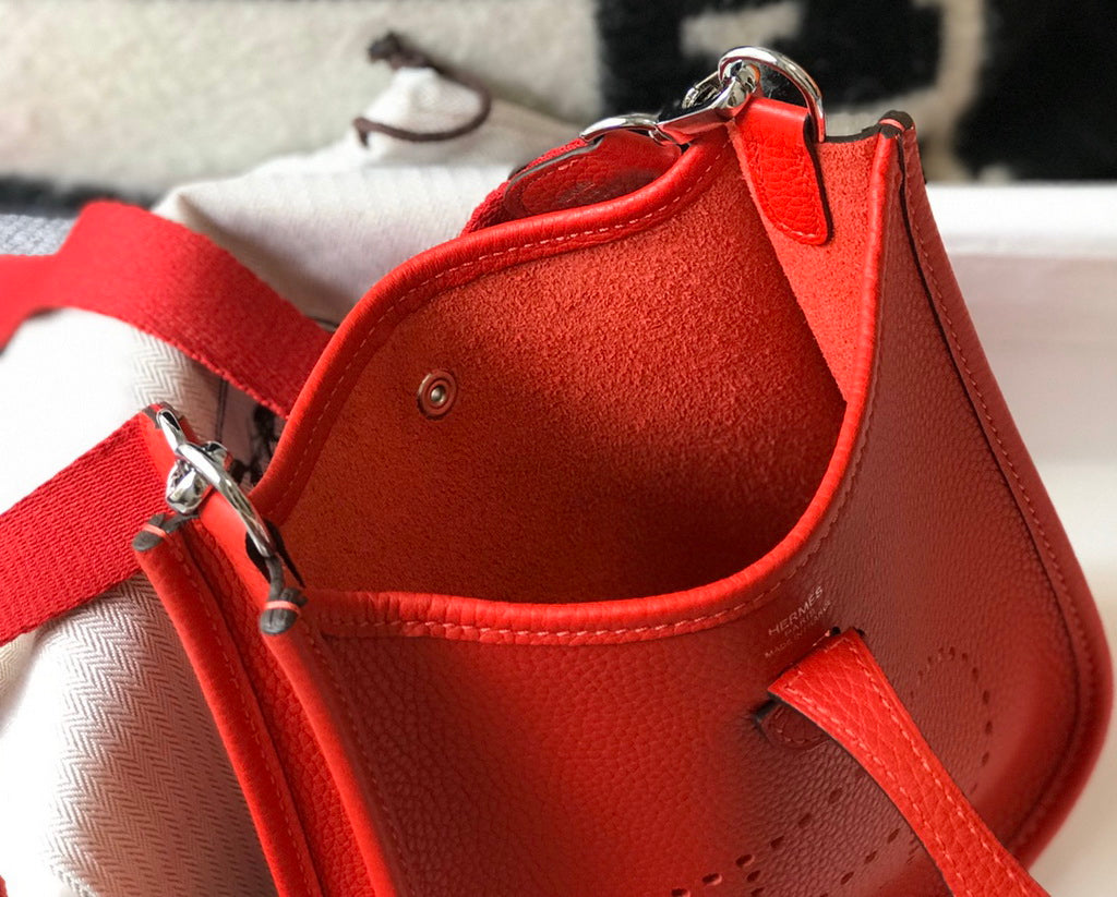 Hermès Evelyne 18 Togo Leather Shoulder Mini Bag Silver Red