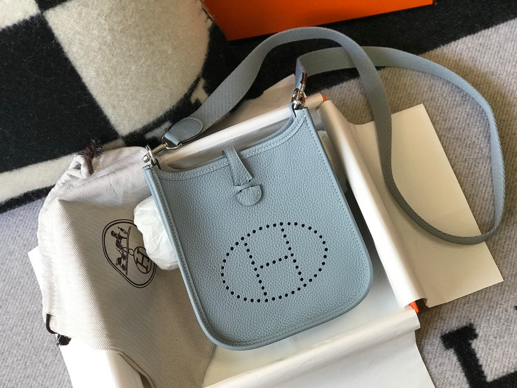 Hermès Evelyne 18 Togo Leather Shoulder Mini Bag Silver Light Blue