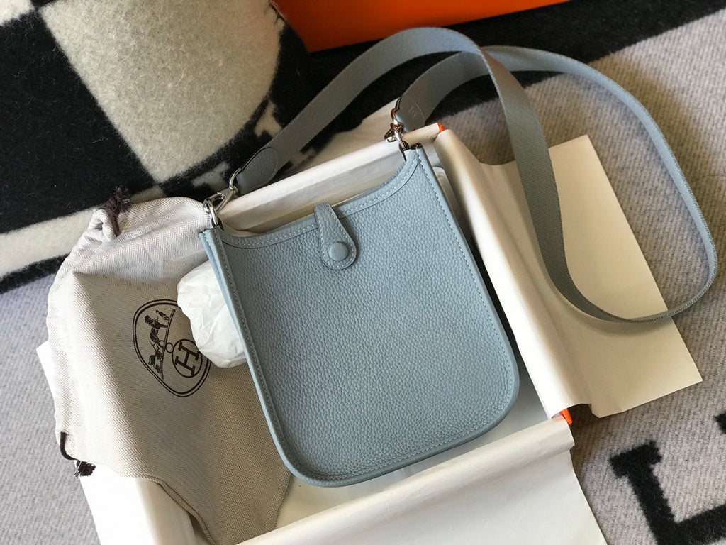 Hermès Evelyne 18 Togo Leather Shoulder Mini Bag Silver Light Blue