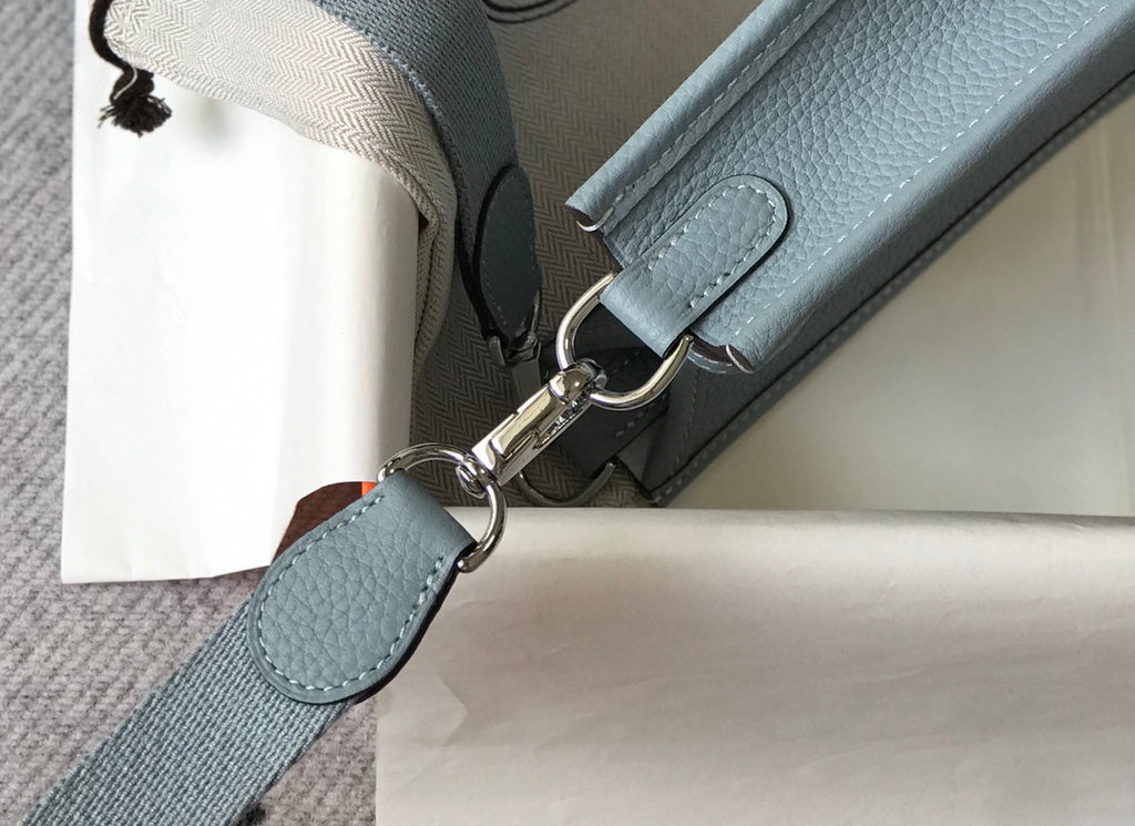 Hermès Evelyne 18 Togo Leather Shoulder Mini Bag Silver Light Blue