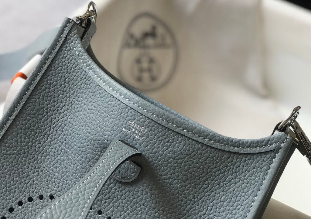 Hermès Evelyne 18 Togo Leather Shoulder Mini Bag Silver Light Blue