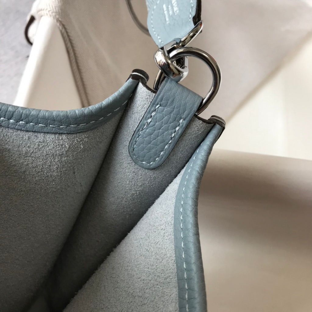 Hermès Evelyne 18 Togo Leather Shoulder Mini Bag Silver Light Blue