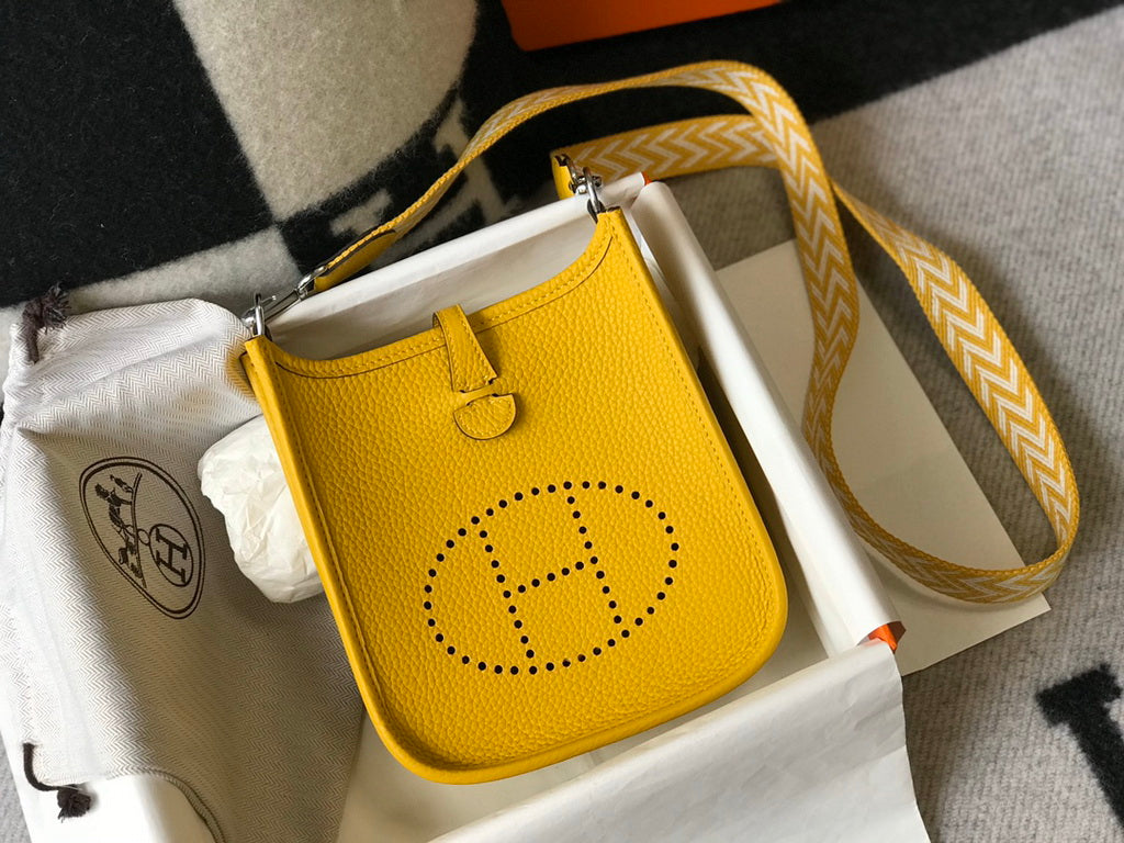 Hermès Evelyne 18 Togo Leather Shoulder Mini Bag Silver Yellow