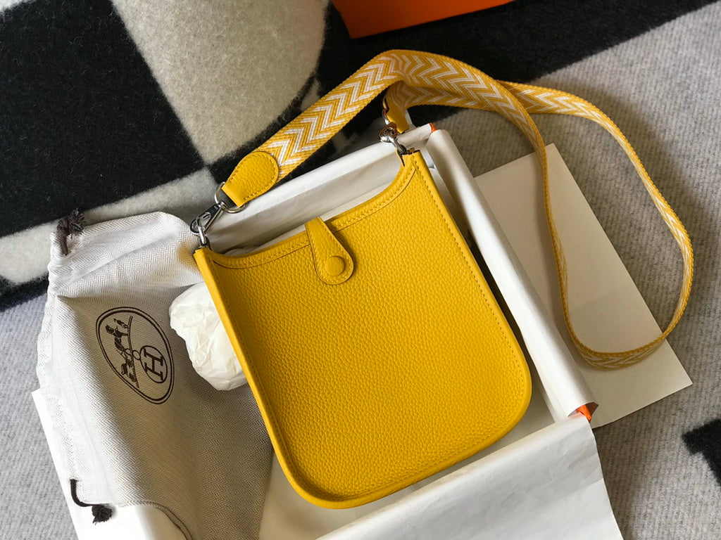 Hermès Evelyne 18 Togo Leather Shoulder Mini Bag Silver Yellow