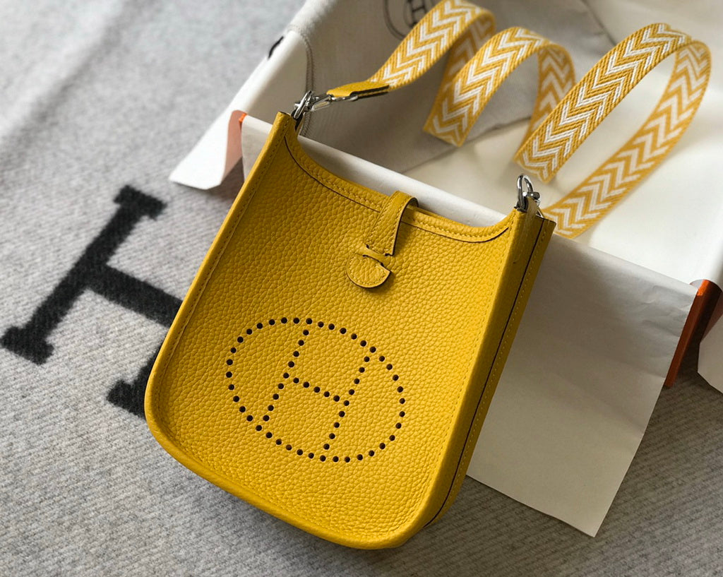Hermès Evelyne 18 Togo Leather Shoulder Mini Bag Silver Yellow