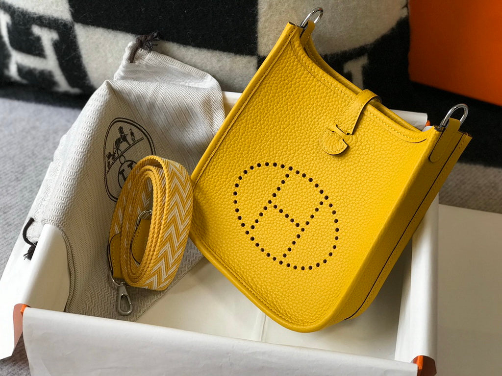 Hermès Evelyne 18 Togo Leather Shoulder Mini Bag Silver Yellow