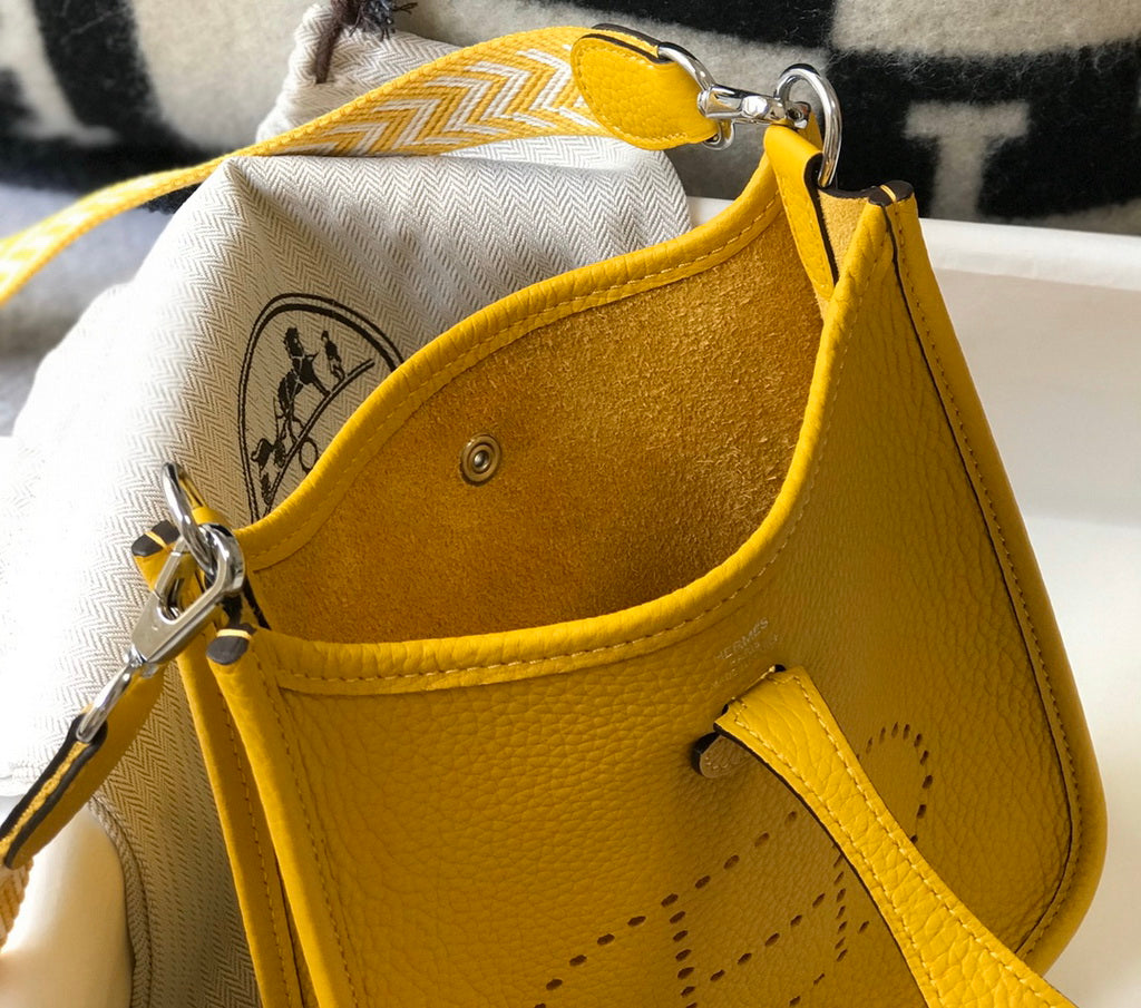 Hermès Evelyne 18 Togo Leather Shoulder Mini Bag Silver Yellow
