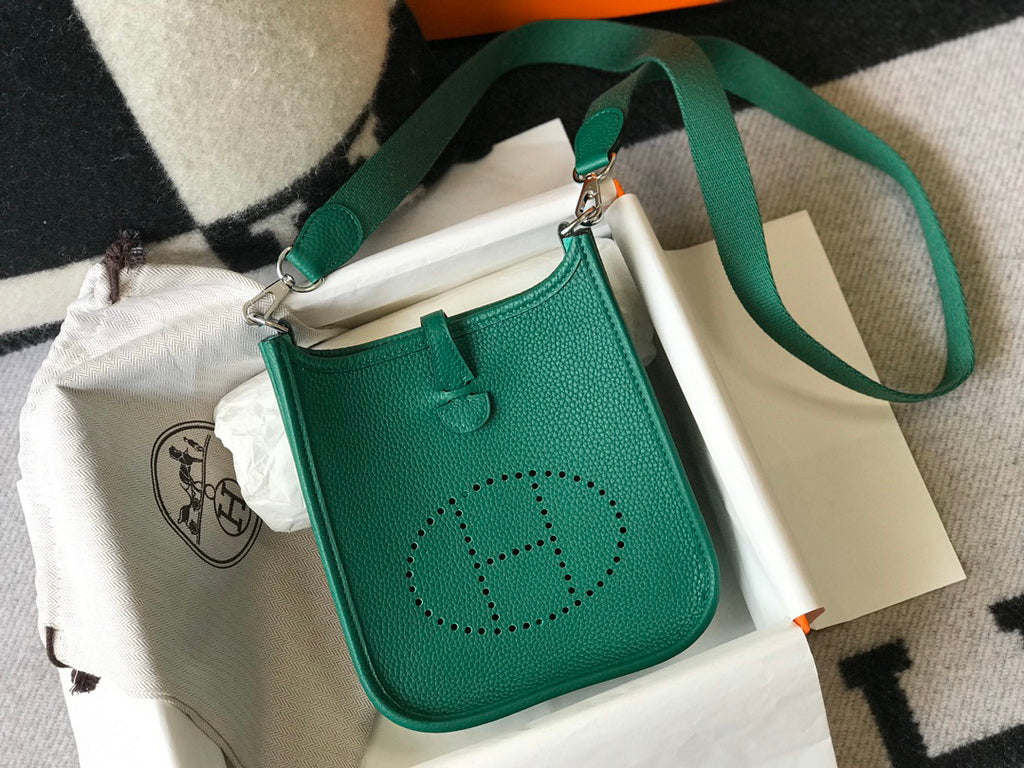 Hermès Evelyne 18 Togo Leather Shoulder Mini Bag Silver Green