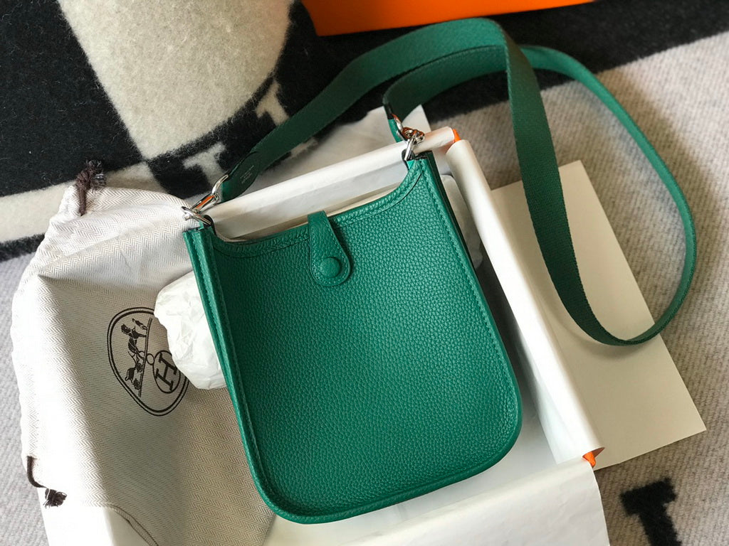 Hermès Evelyne 18 Togo Leather Shoulder Mini Bag Silver Green