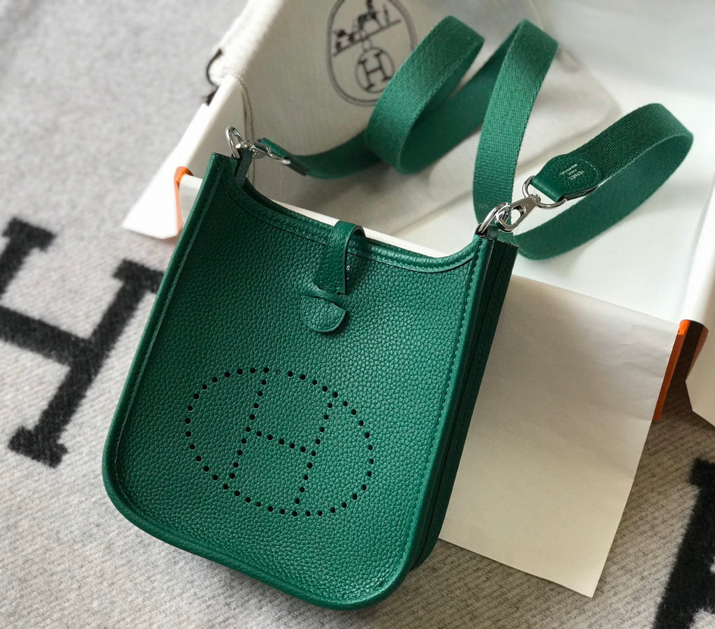 Hermès Evelyne 18 Togo Leather Shoulder Mini Bag Silver Green