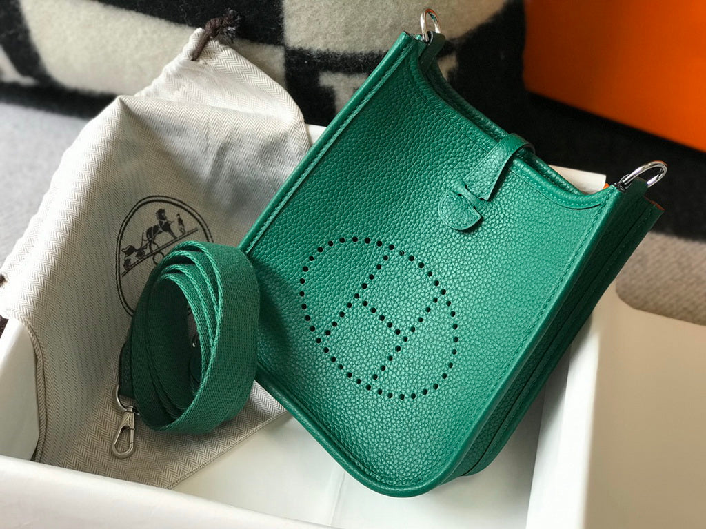 Hermès Evelyne 18 Togo Leather Shoulder Mini Bag Silver Green