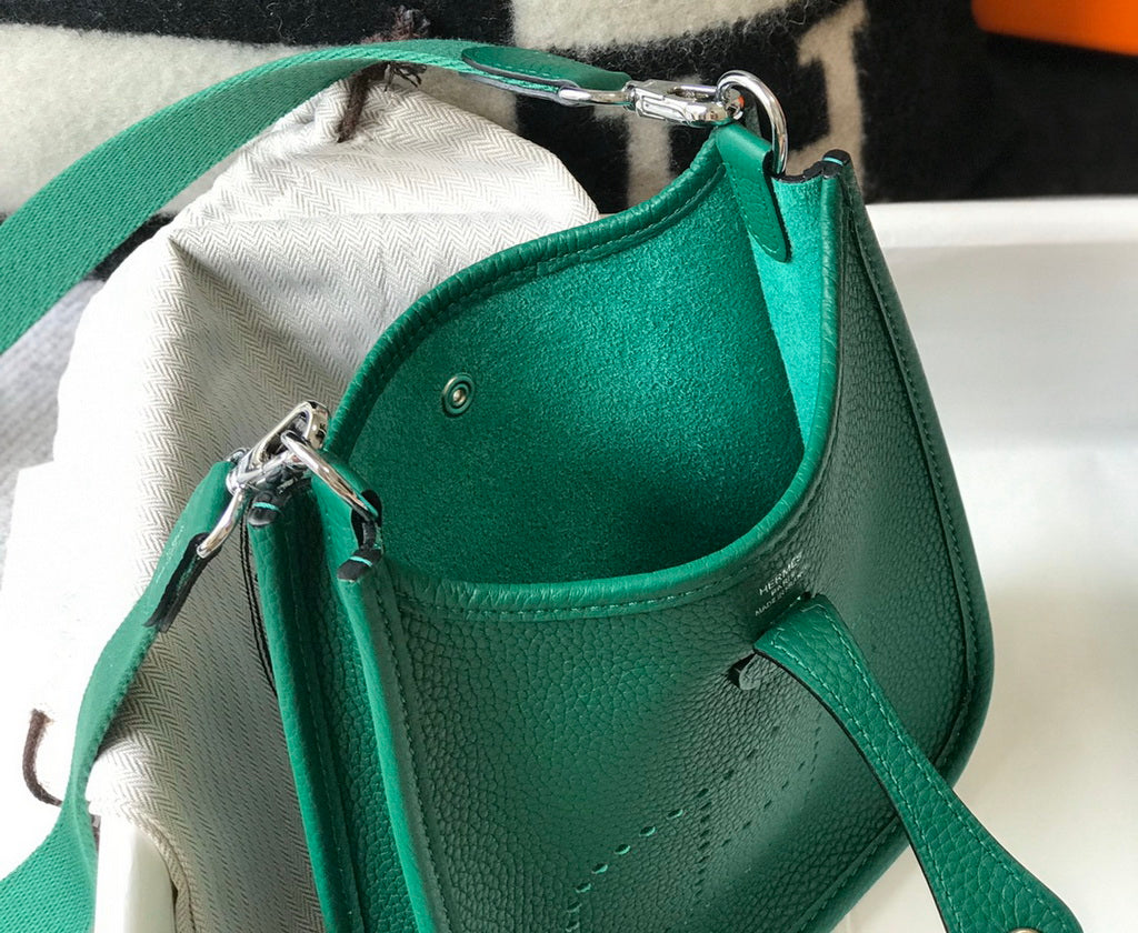 Hermès Evelyne 18 Togo Leather Shoulder Mini Bag Silver Green