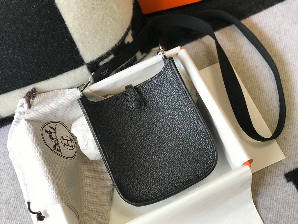 Hermès Evelyne 18 Togo Leather Shoulder Mini Bag Silver Black