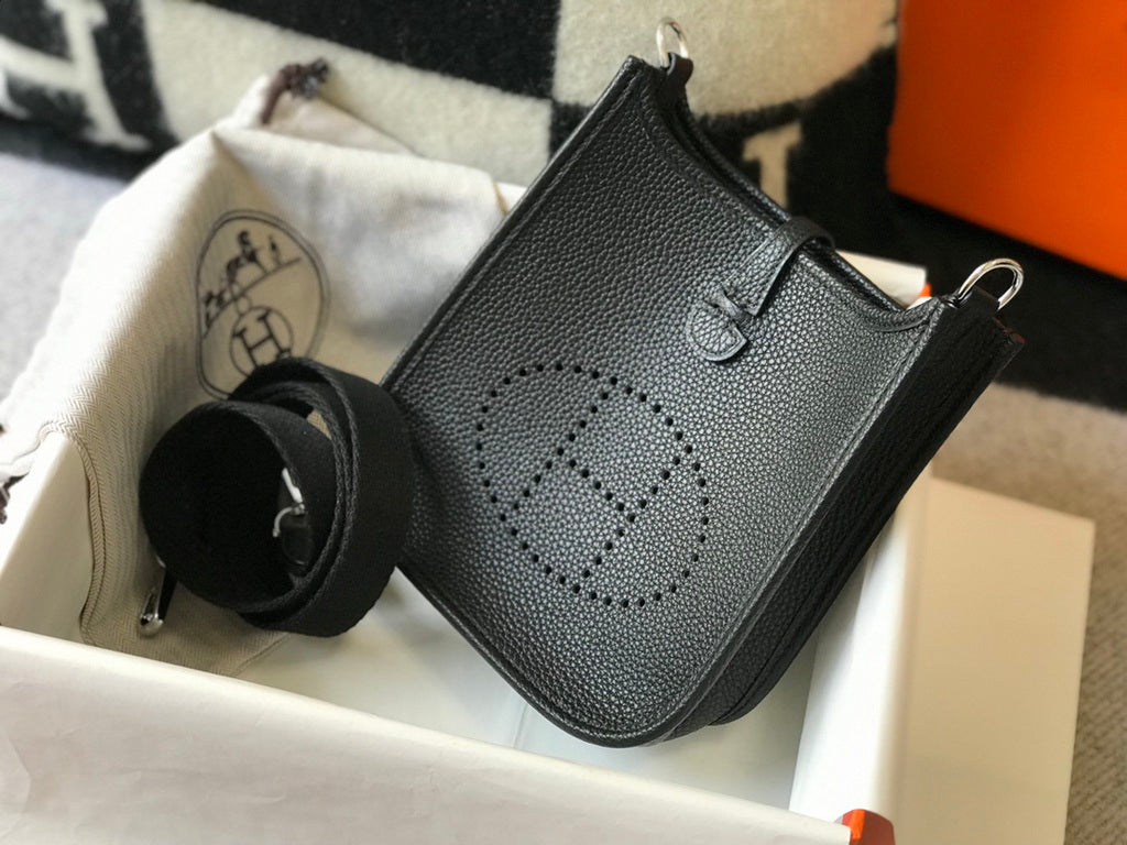 Hermès Evelyne 18 Togo Leather Shoulder Mini Bag Silver Black
