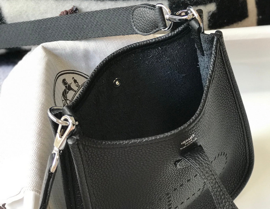 Hermès Evelyne 18 Togo Leather Shoulder Mini Bag Silver Black