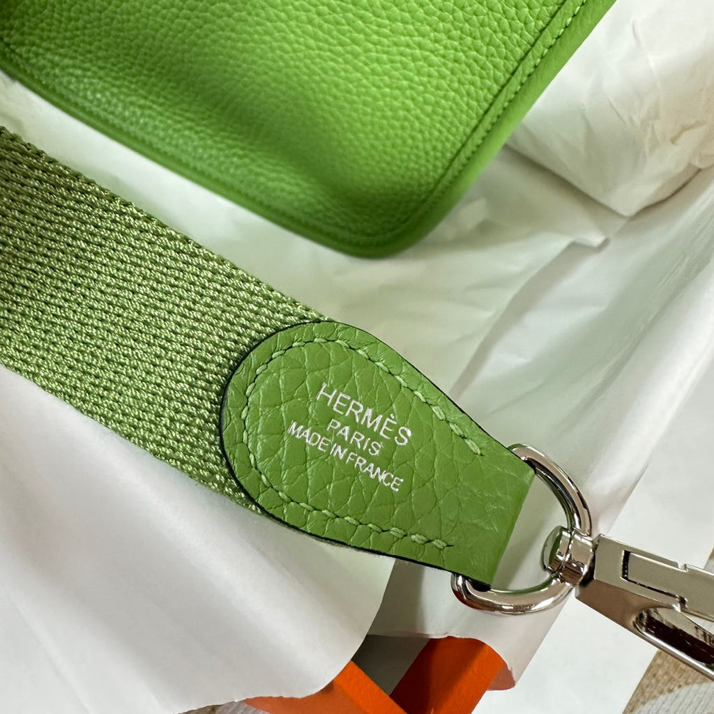 Hermes Evelyne III 17 Green Togo Leather Bag Silver H5601