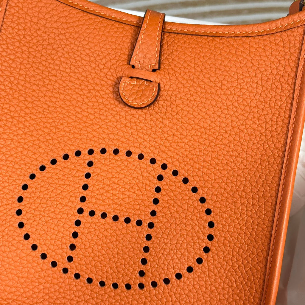 Hermes Evelyne III 17 Orange Togo Leather Bag Gold H5604
