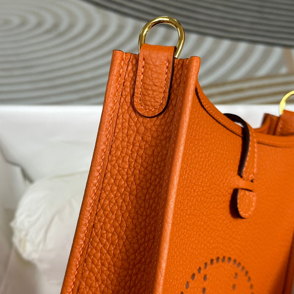 Hermes Evelyne III 17 Orange Togo Leather Bag Gold H5604