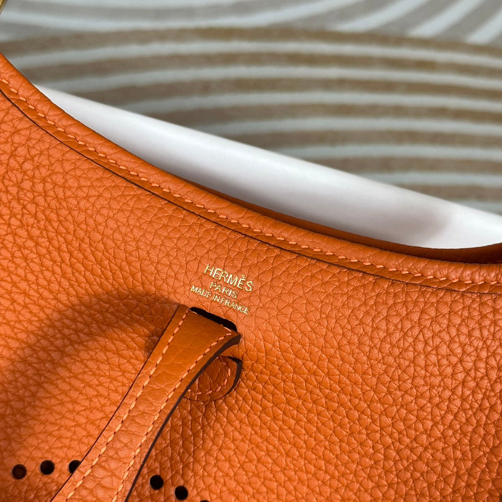 Hermes Evelyne III 17 Orange Togo Leather Bag Gold H5604