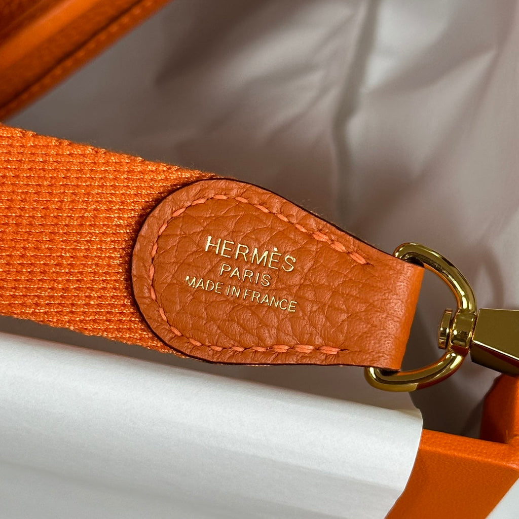 Hermes Evelyne III 17 Orange Togo Leather Bag Gold H5604