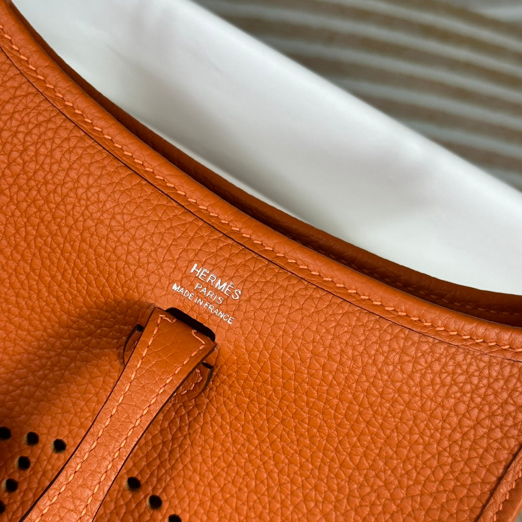 Hermes Evelyne III 17 Orange Togo Leather Bag Silver H5605