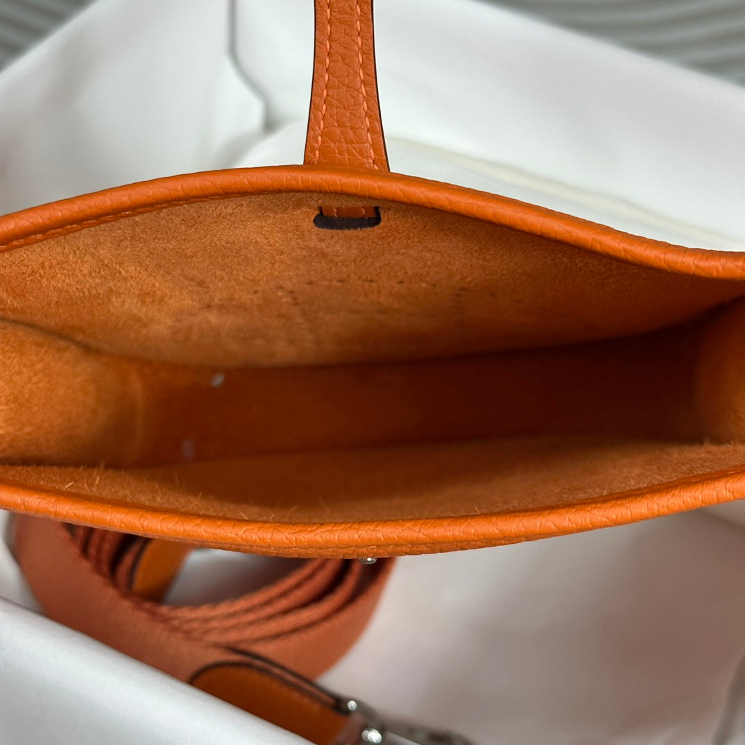 Hermes Evelyne III 17 Orange Togo Leather Bag Silver H5605