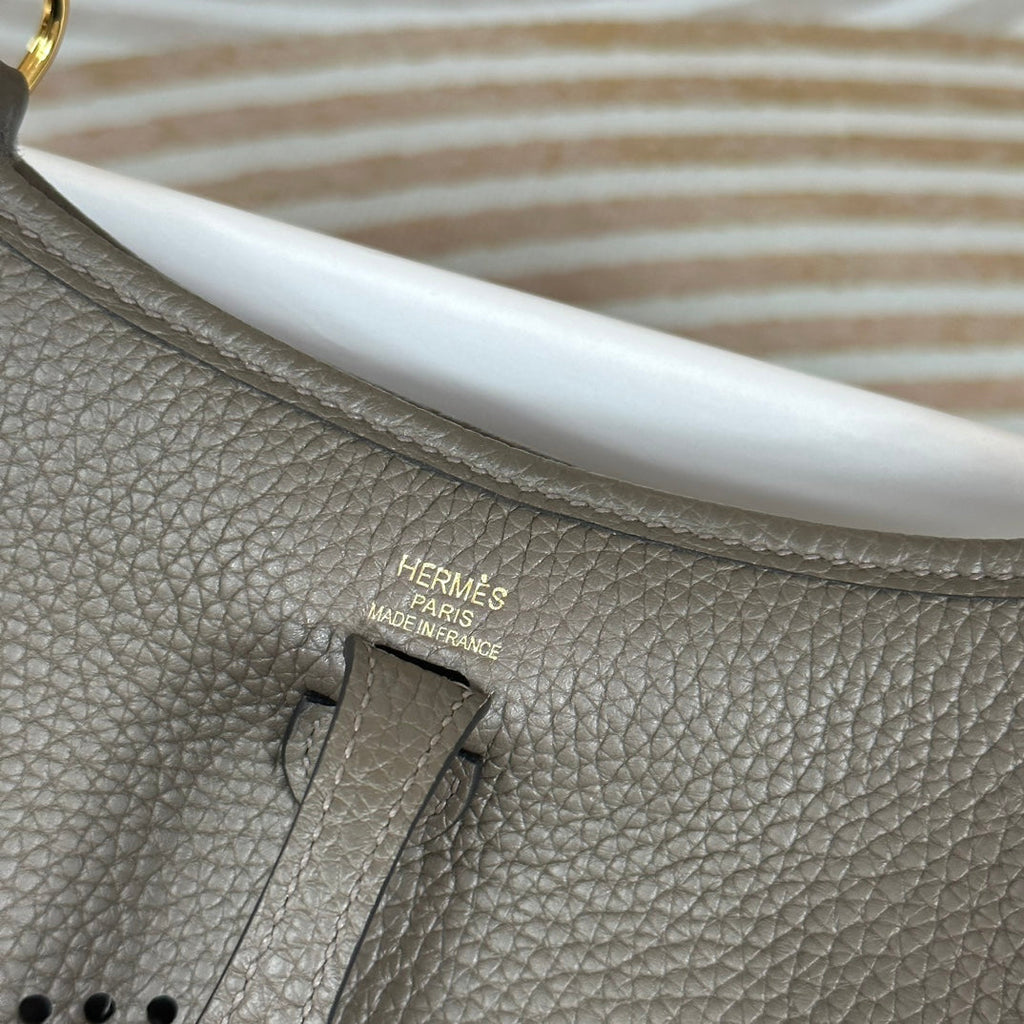 Hermes Evelyne III 17 Dark Gray Togo Leather Bag Gold H5606