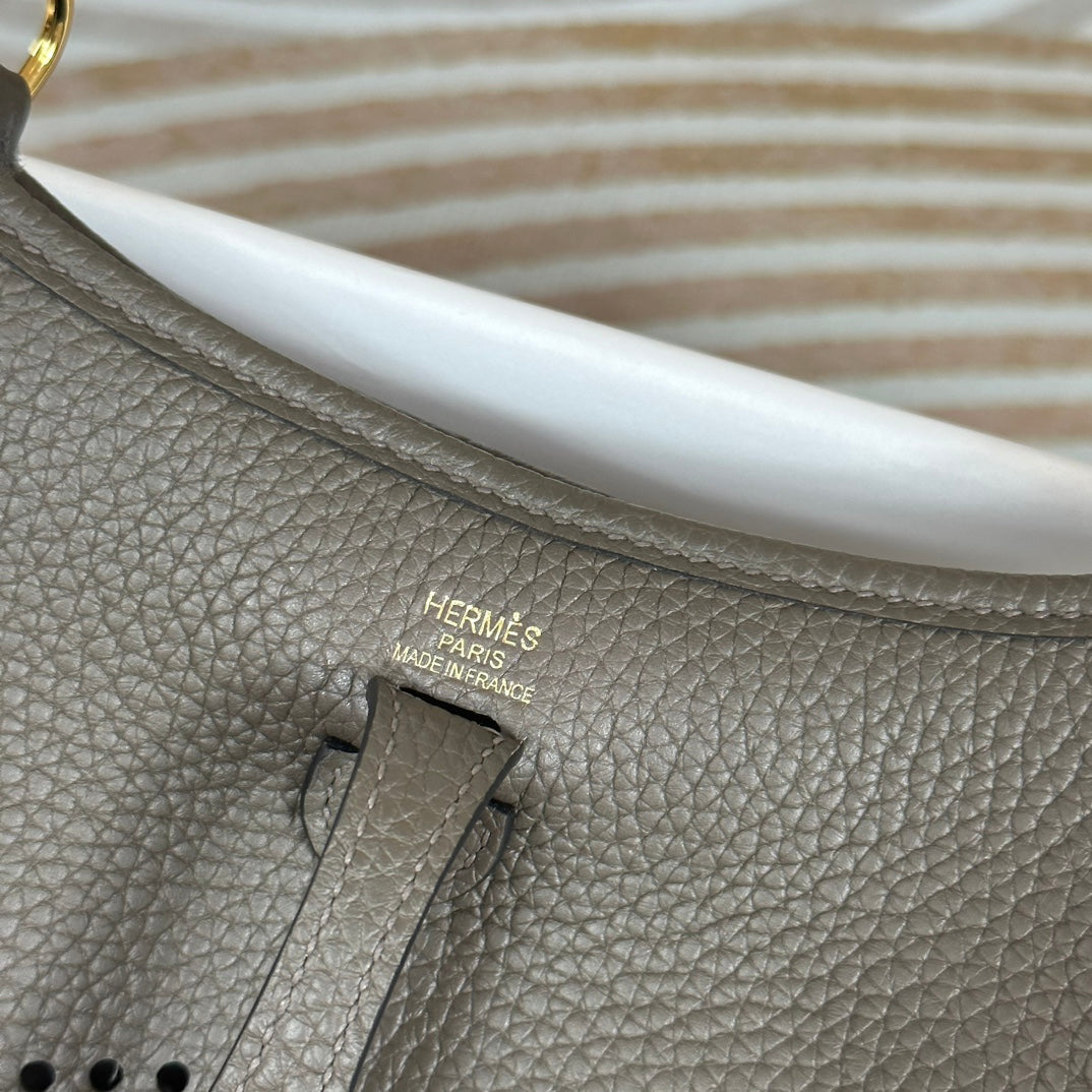 Hermes Evelyne III 17 Dark Gray Togo Leather Bag Gold H5606