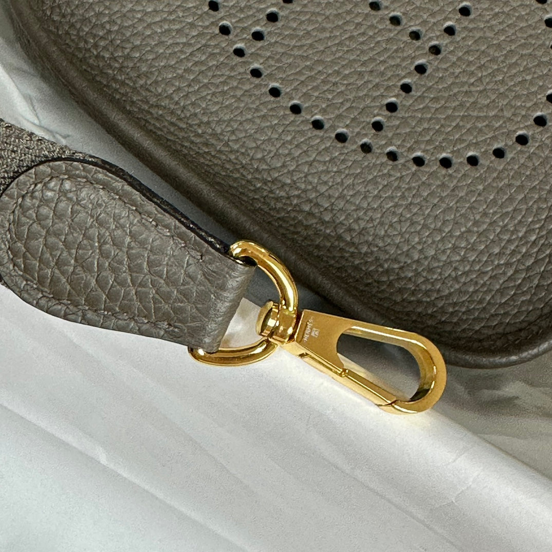 Hermes Evelyne III 17 Dark Gray Togo Leather Bag Gold H5606