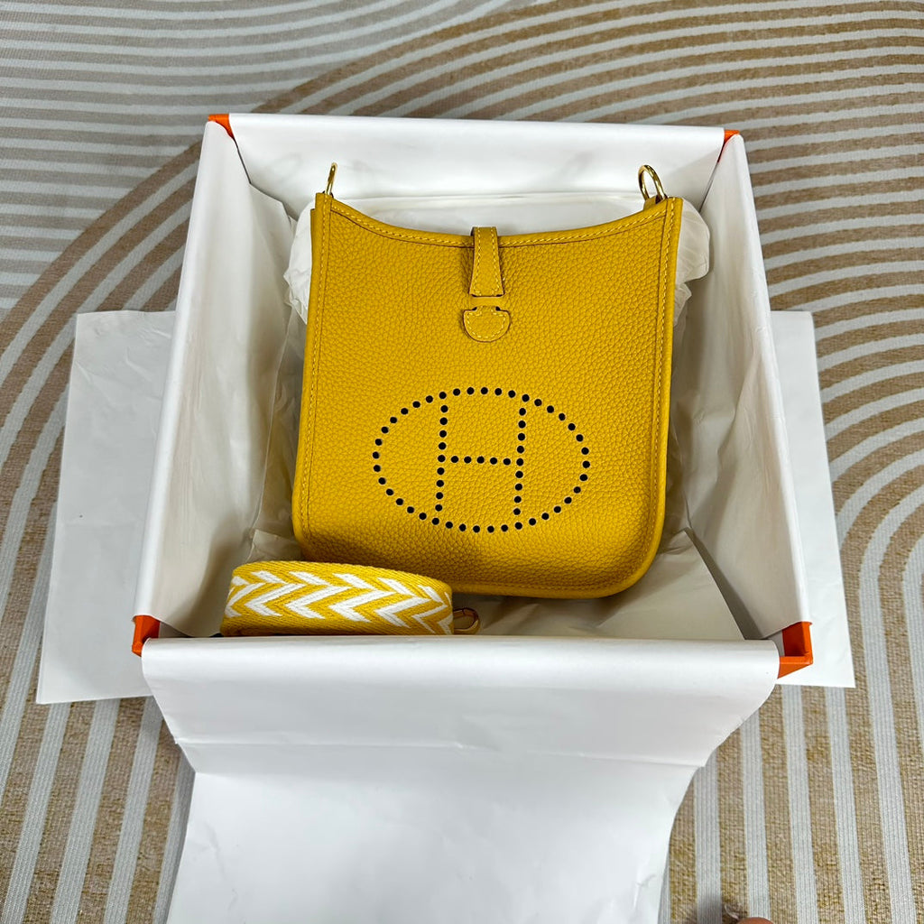 Hermes Evelyne III 17 Yellow Togo Leather Bag Gold H5608