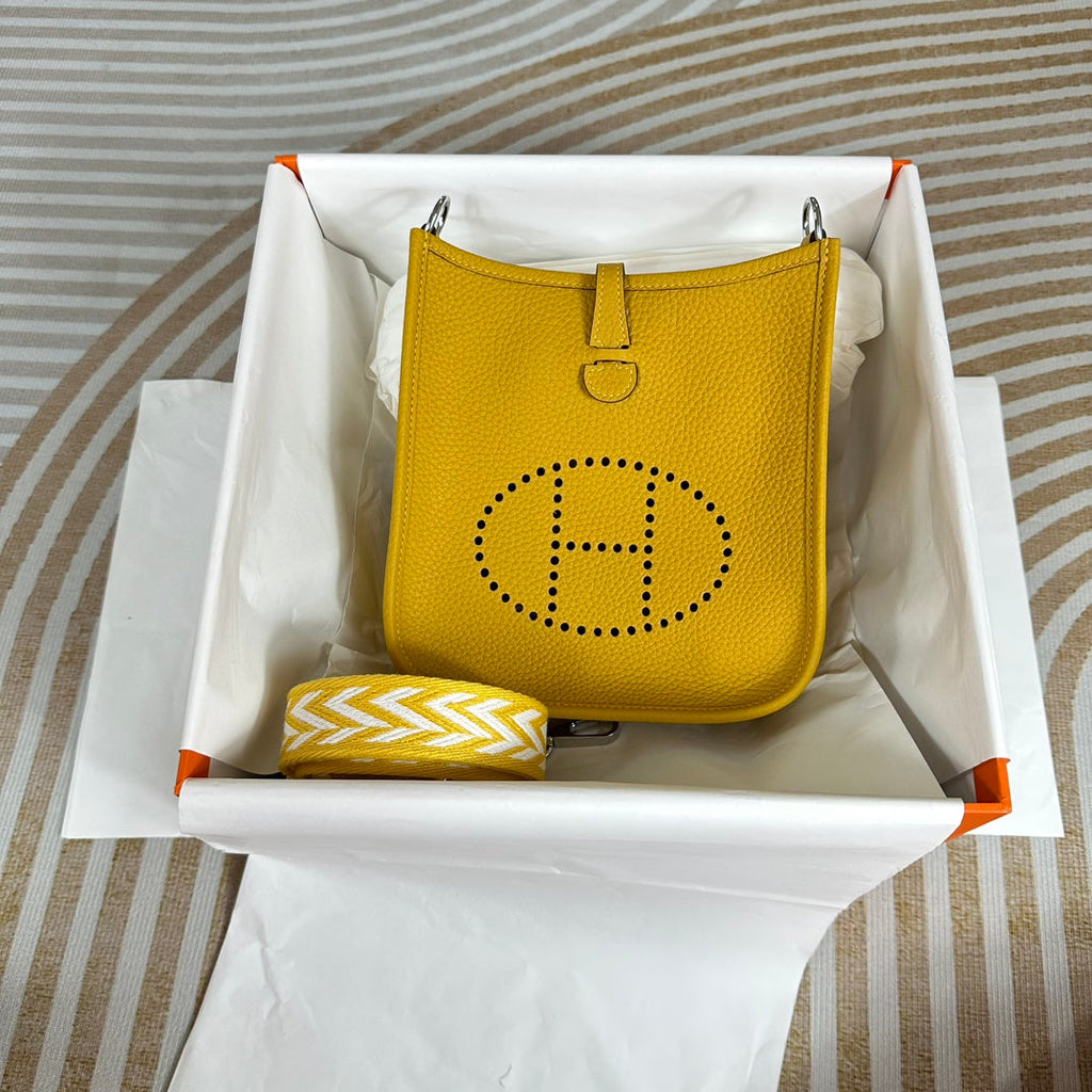 Hermes Evelyne III 17 Yellow Togo Leather Bag Silver H5609