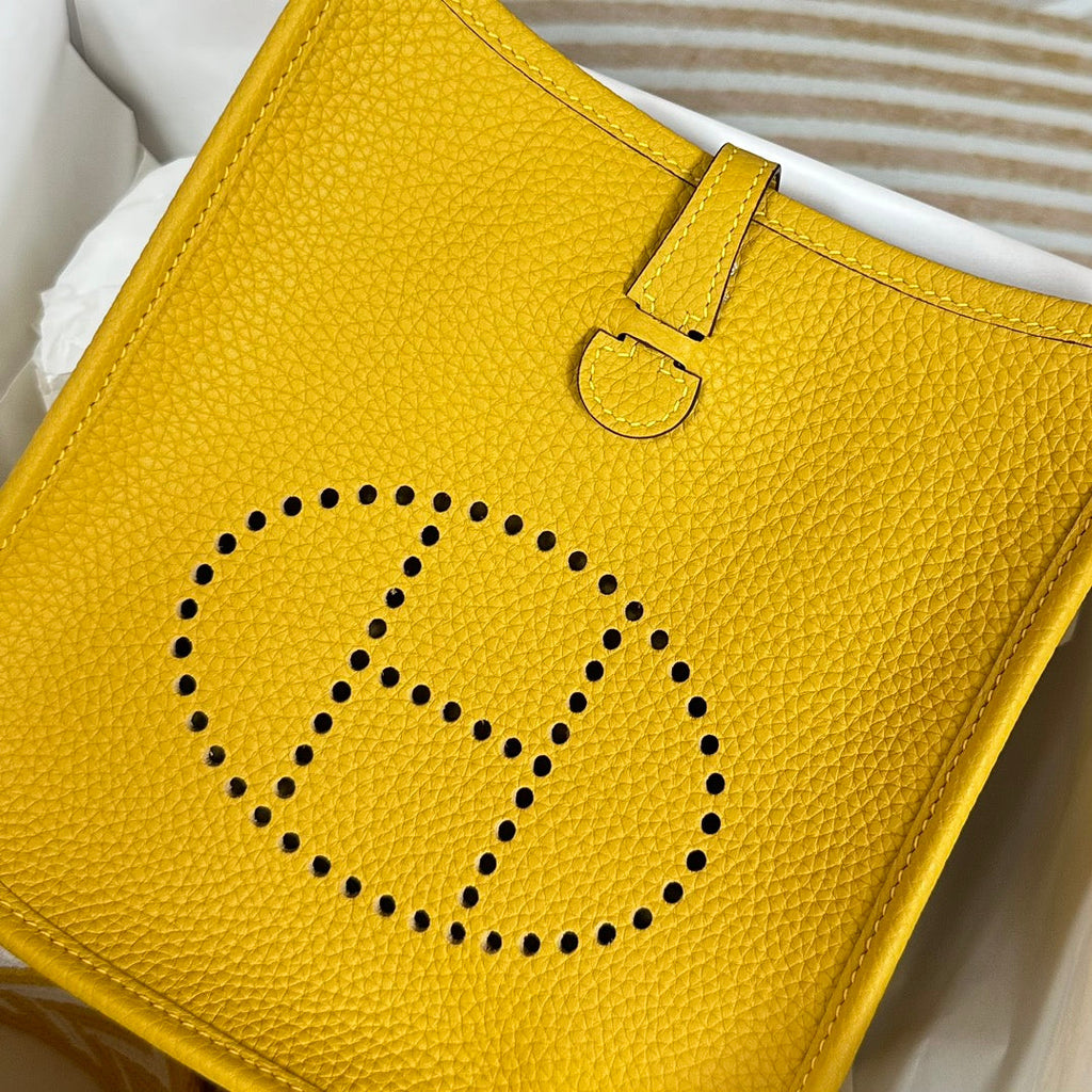 Hermes Evelyne III 17 Yellow Togo Leather Bag Silver H5609