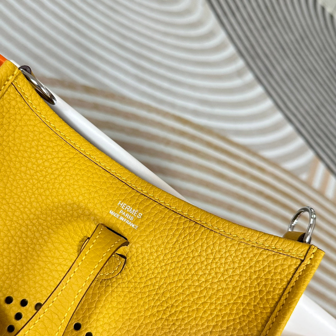 Hermes Evelyne III 17 Yellow Togo Leather Bag Silver H5609