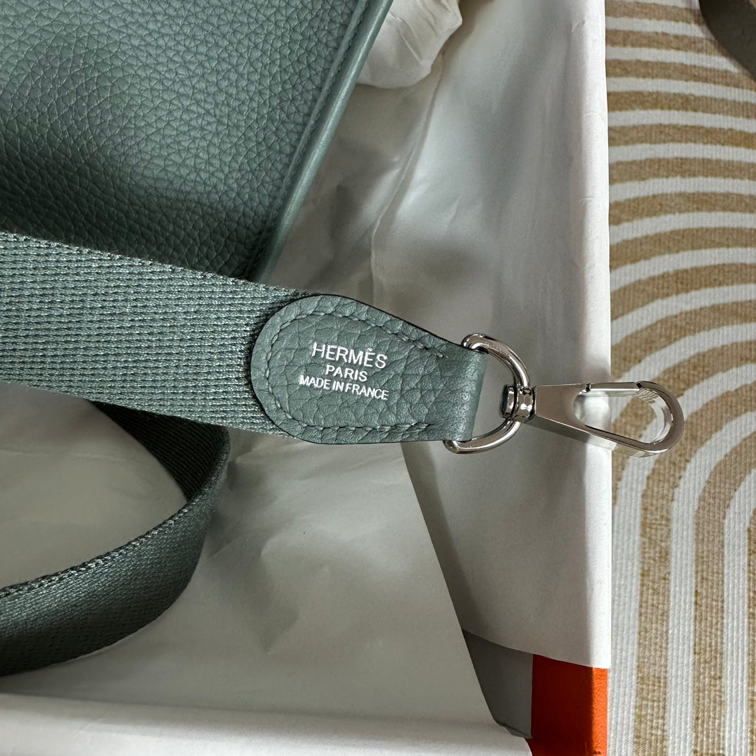 Hermes Evelyne III 17 Dark Green Togo Leather Bag Silver H5611