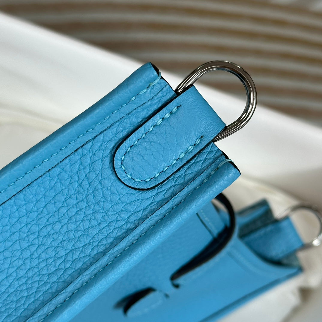 Hermes Evelyne III 17 Blue Togo Leather Bag Gold H5612