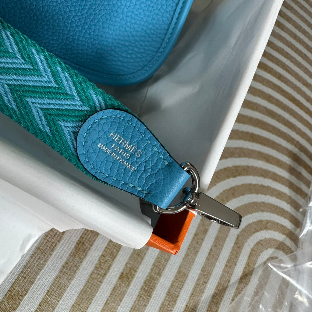 Hermes Evelyne III 17 Blue Togo Leather Bag Gold H5612