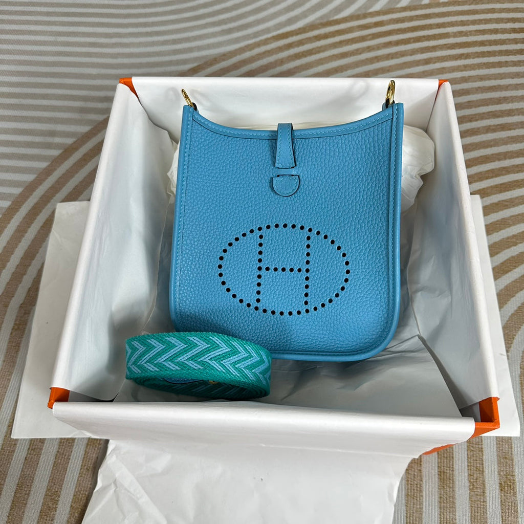 Hermes Evelyne III 17 Blue Togo Leather Bag Silver H5613