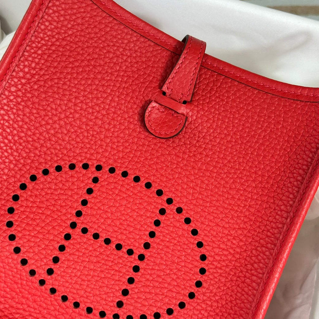 Hermes Evelyne III 17 Red Togo Leather Bag Gold H5618