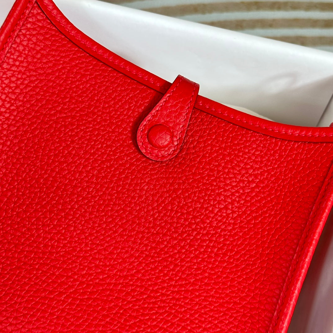 Hermes Evelyne III 17 Red Togo Leather Bag Gold H5618