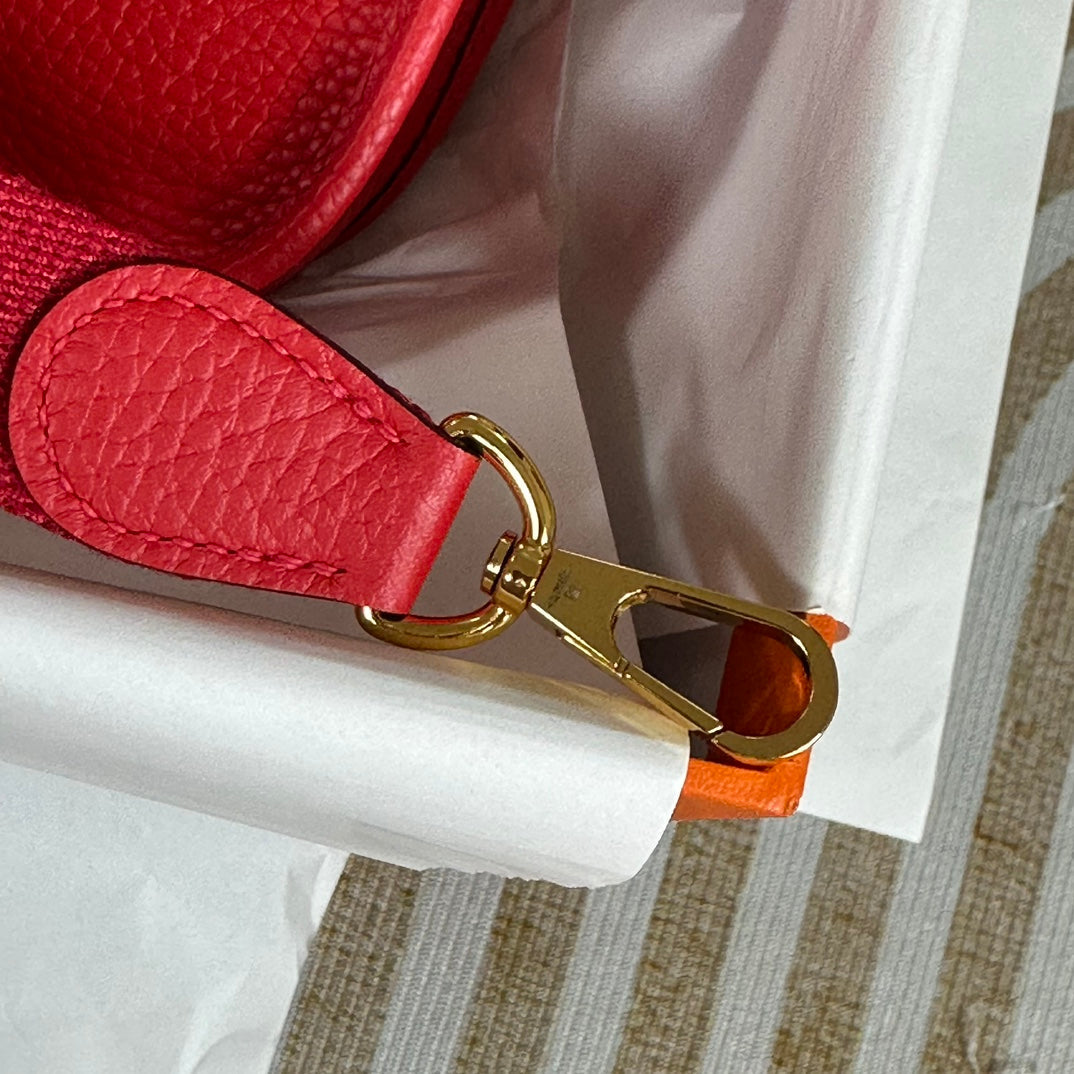 Hermes Evelyne III 17 Red Togo Leather Bag Gold H5618