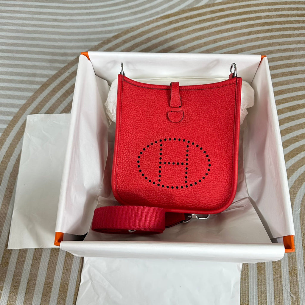 Hermes Evelyne III 17 Red Togo Leather Bag Silver H5619