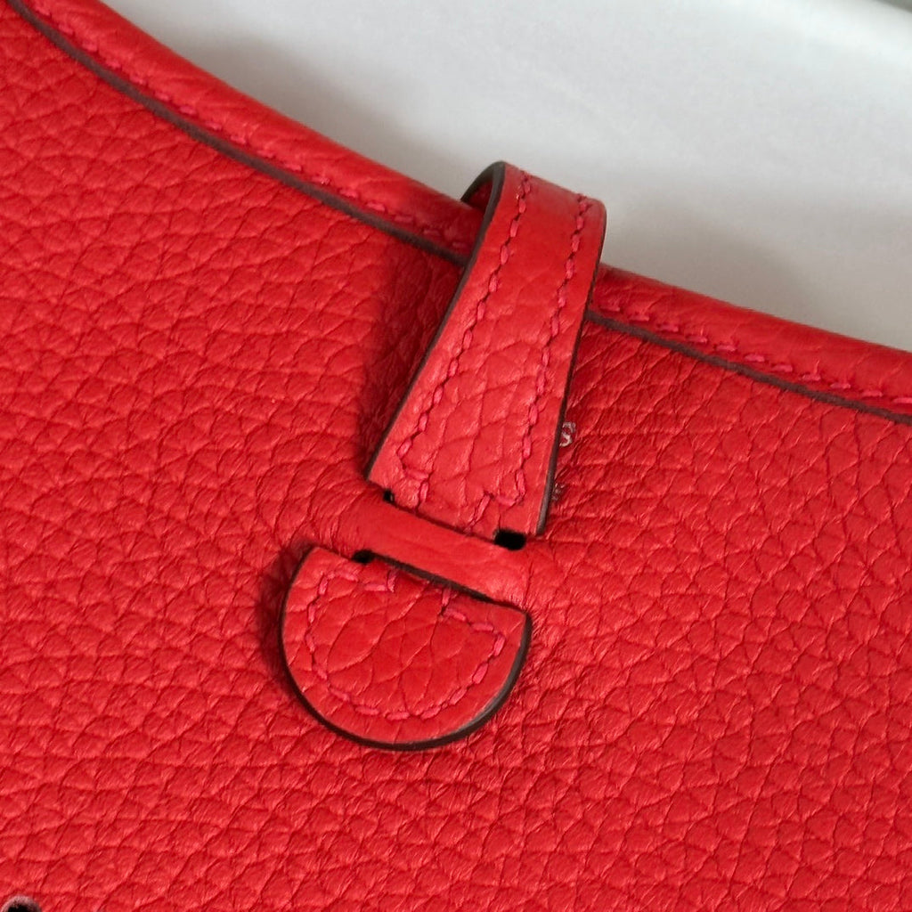 Hermes Evelyne III 17 Red Togo Leather Bag Silver H5619