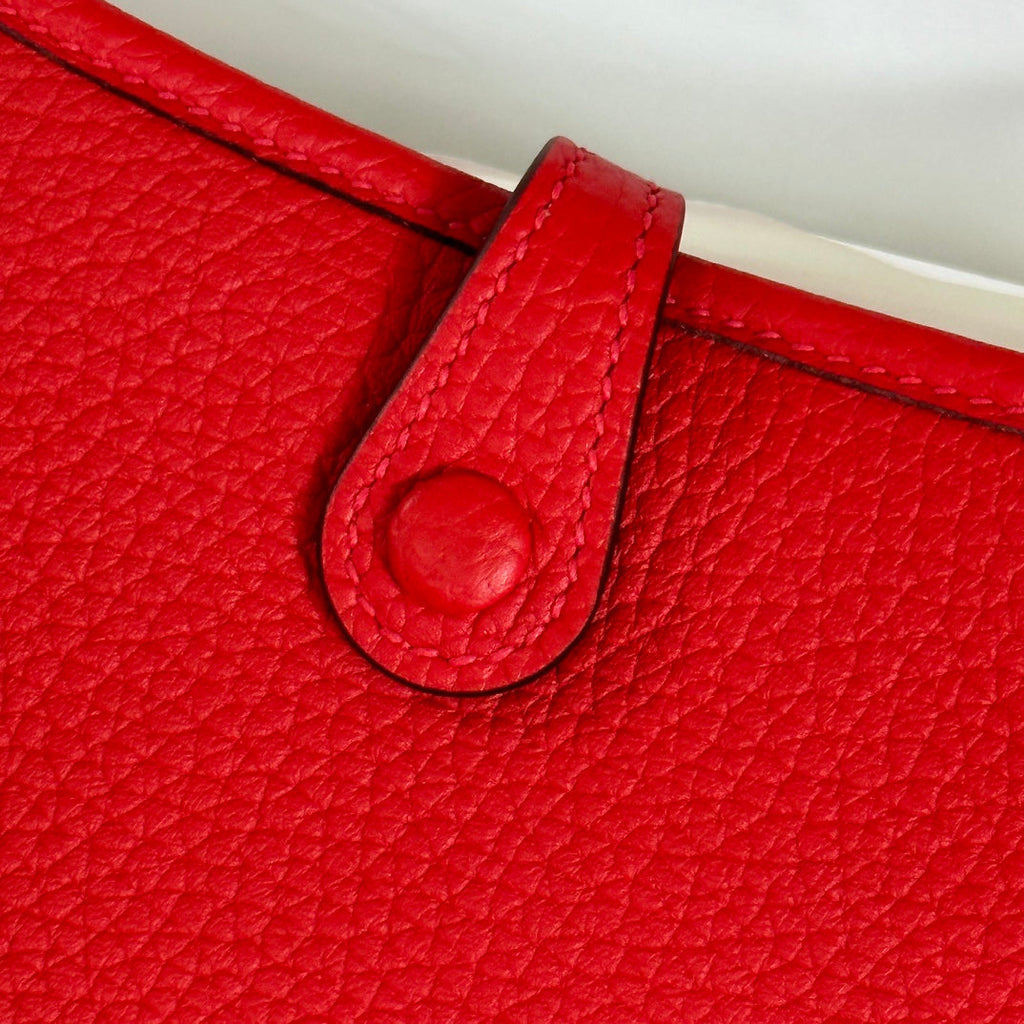 Hermes Evelyne III 17 Red Togo Leather Bag Silver H5619