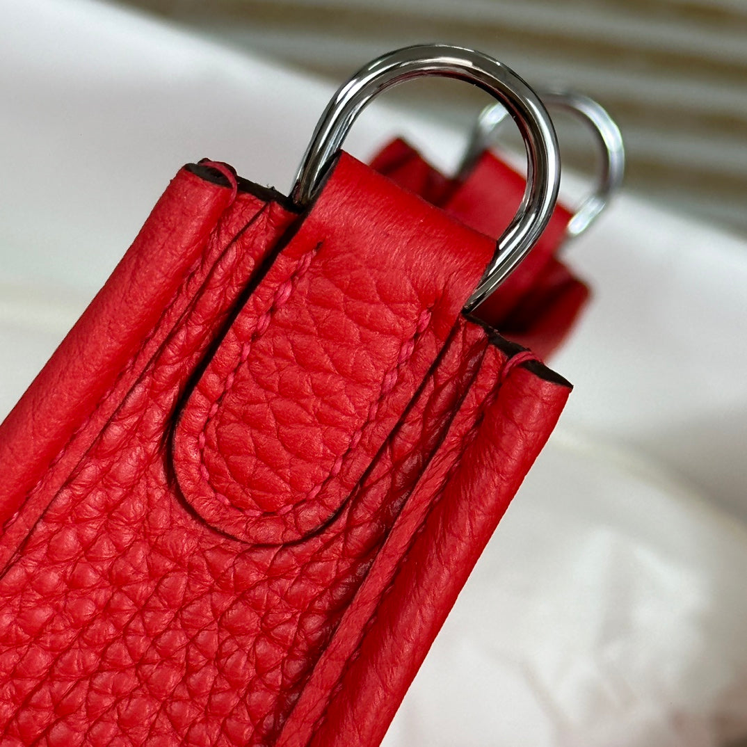Hermes Evelyne III 17 Red Togo Leather Bag Silver H5619