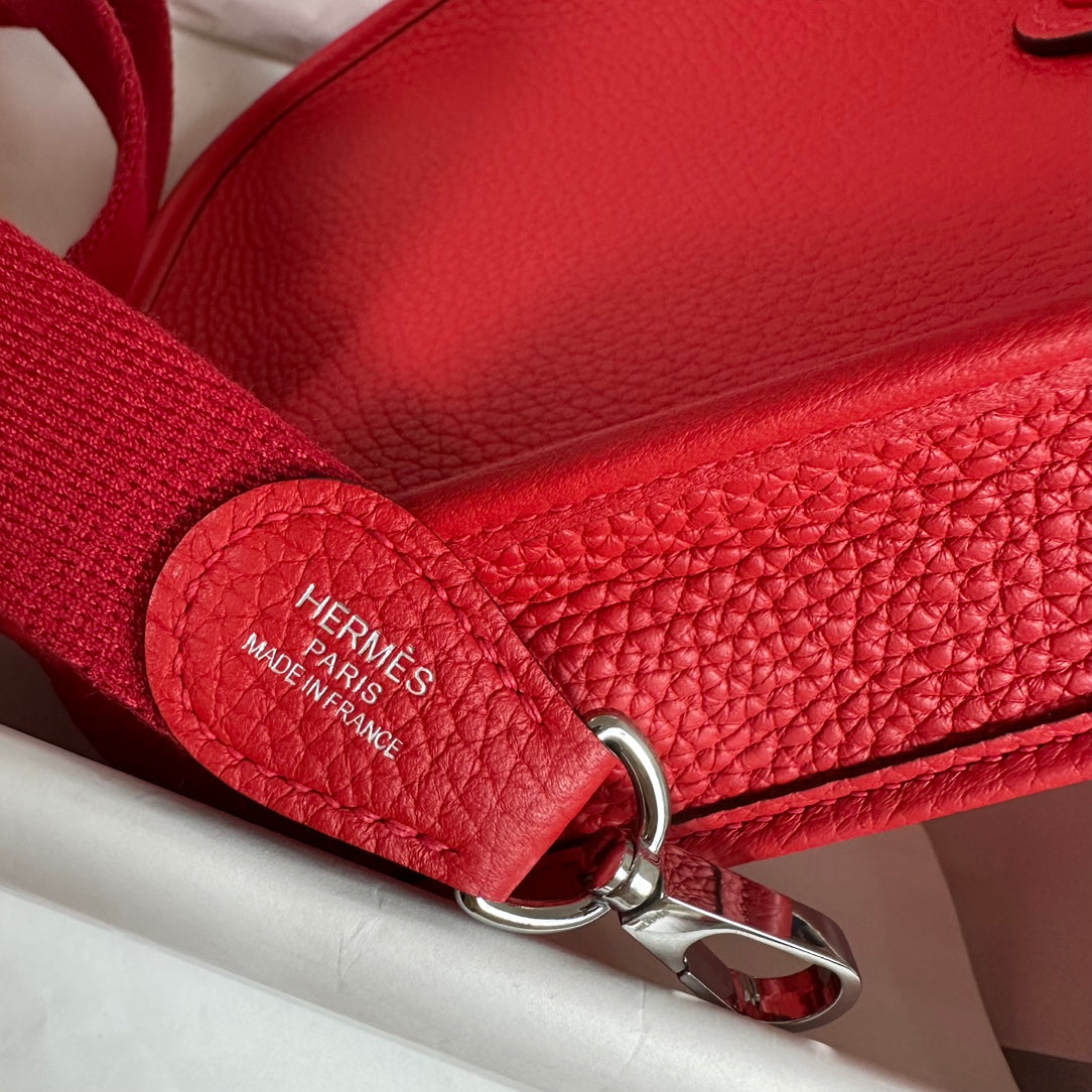 Hermes Evelyne III 17 Red Togo Leather Bag Silver H5619